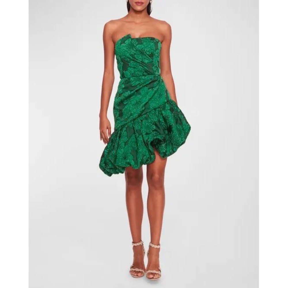 Marchesa Notte Emerald Calathea Strapless High-Low Bubble Midi‎ Dress Size 12
